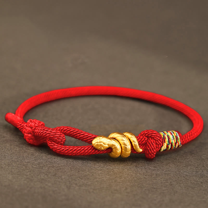 999 Gold Year of the Snake Design Handmade Luck Protection Rope Braided Bracelet