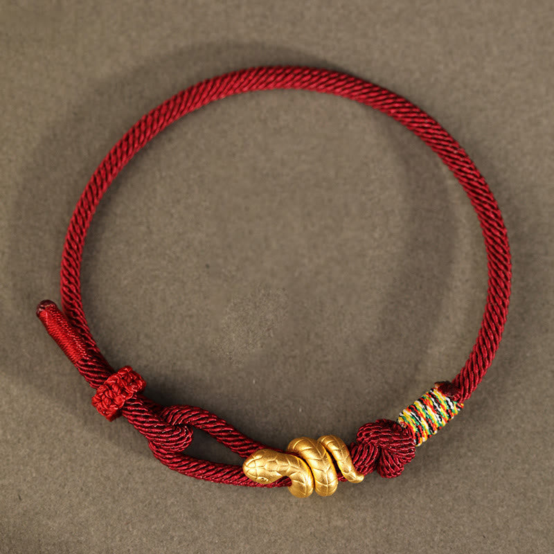 999 Gold Year of the Snake Design Handmade Luck Protection Rope Braided Bracelet