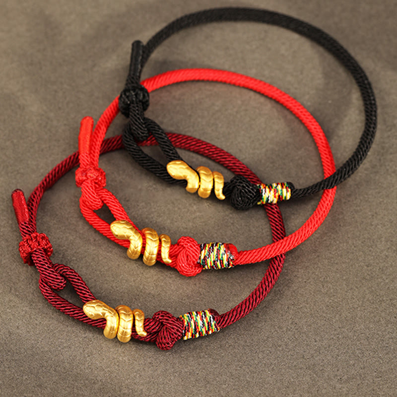 999 Gold Year of the Snake Design Handmade Luck Protection Rope Braided Bracelet