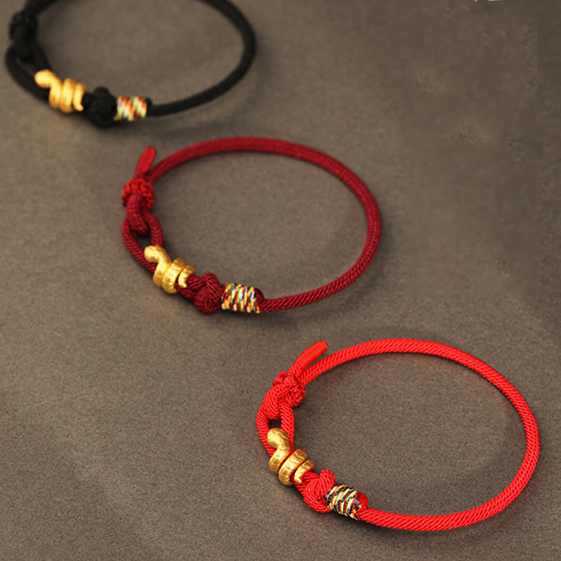999 Gold Year of the Snake Design Handmade Luck Protection Rope Braided Bracelet