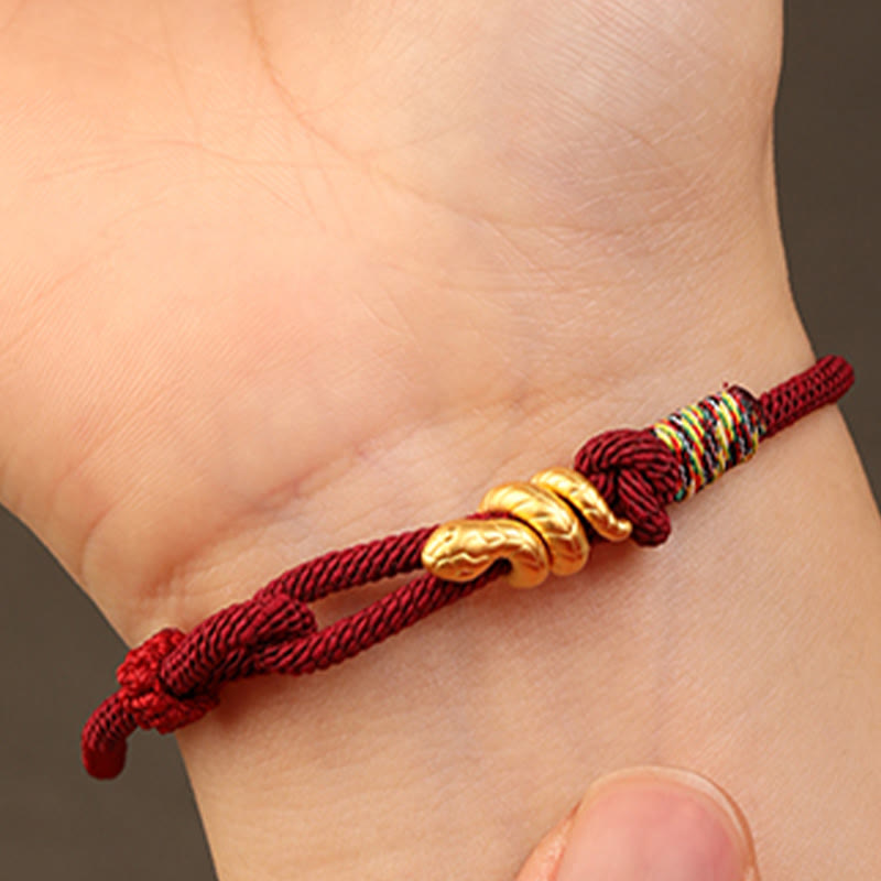 999 Gold Year of the Snake Design Handmade Luck Protection Rope Braided Bracelet