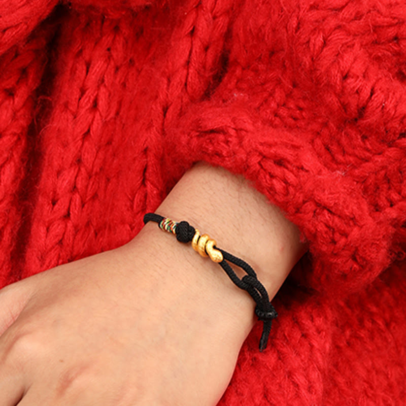 999 Gold Year of the Snake Design Handmade Luck Protection Rope Braided Bracelet