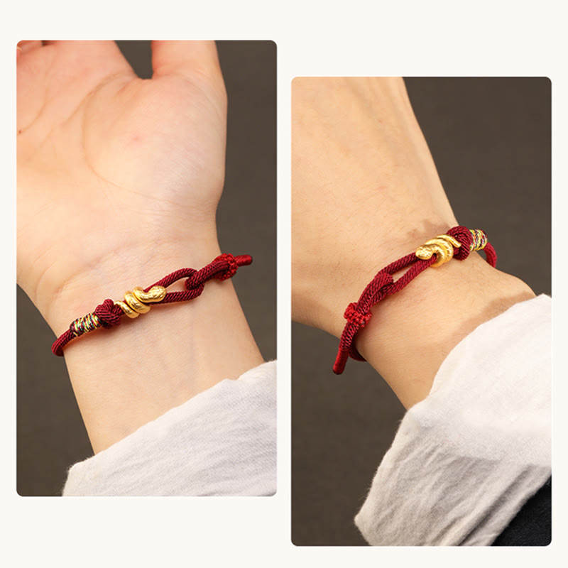 999 Gold Year of the Snake Design Handmade Luck Protection Rope Braided Bracelet