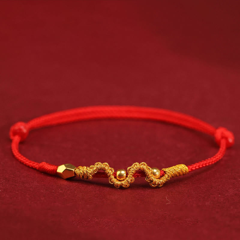 Handmade 24K Gold Year of the Snake Red String Braided Bracelet Anklet
