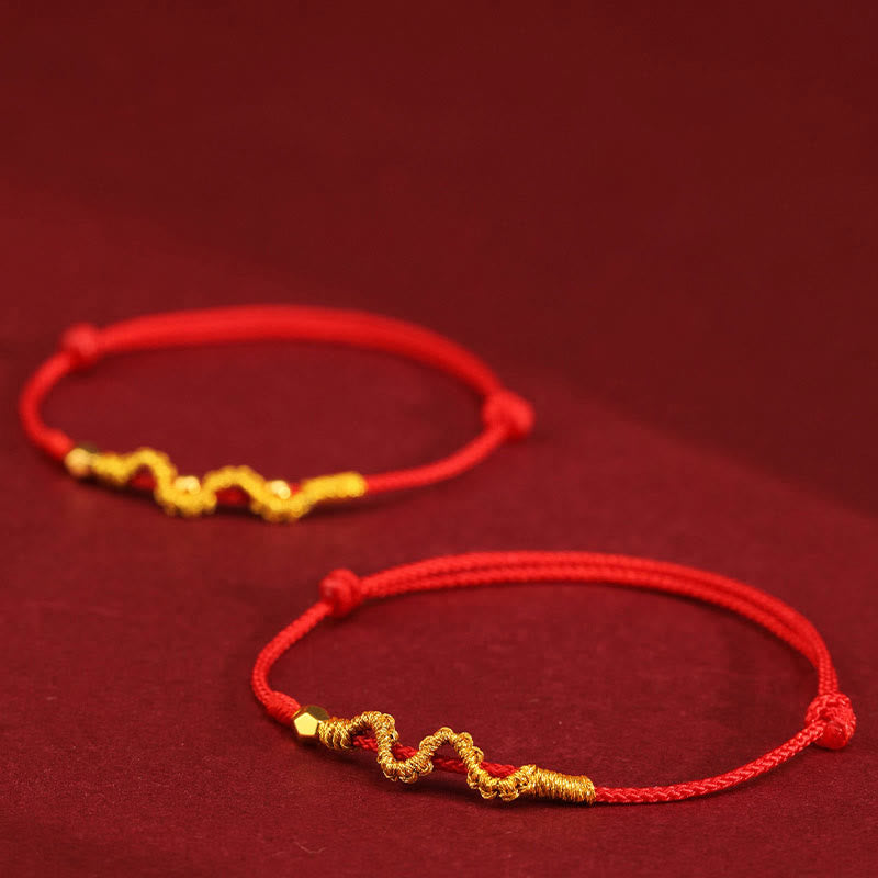 Handmade 24K Gold Year of the Snake Red String Braided Bracelet Anklet