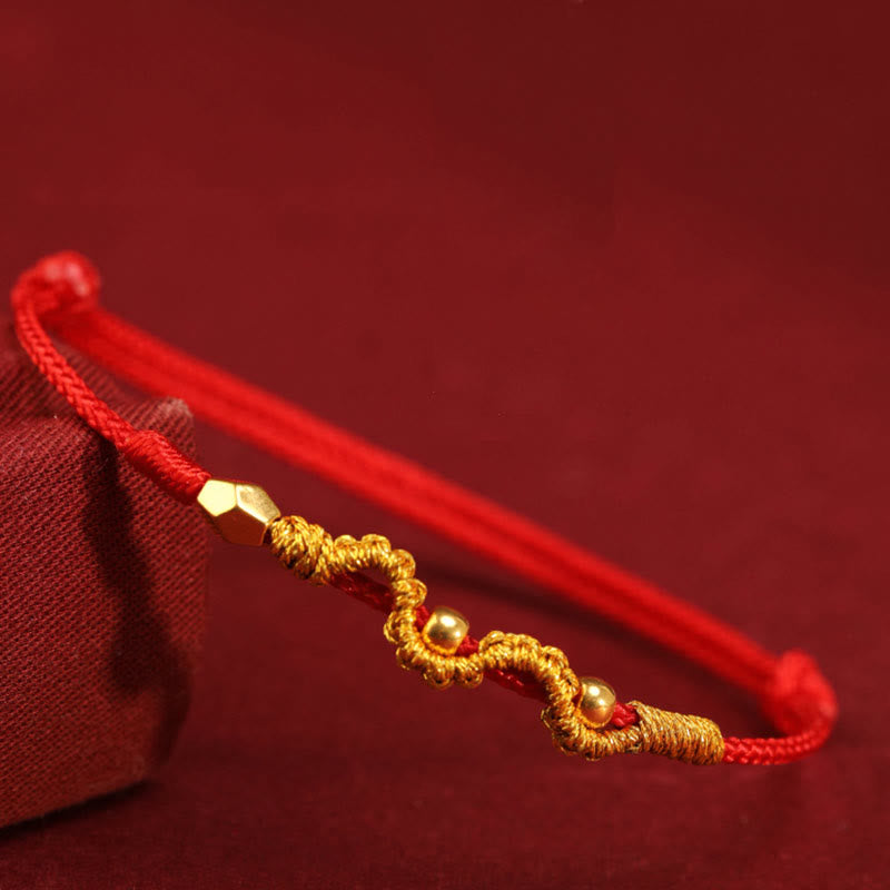 Handmade 24K Gold Year of the Snake Red String Braided Bracelet Anklet