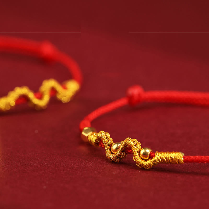 Handmade 24K Gold Year of the Snake Red String Braided Bracelet Anklet