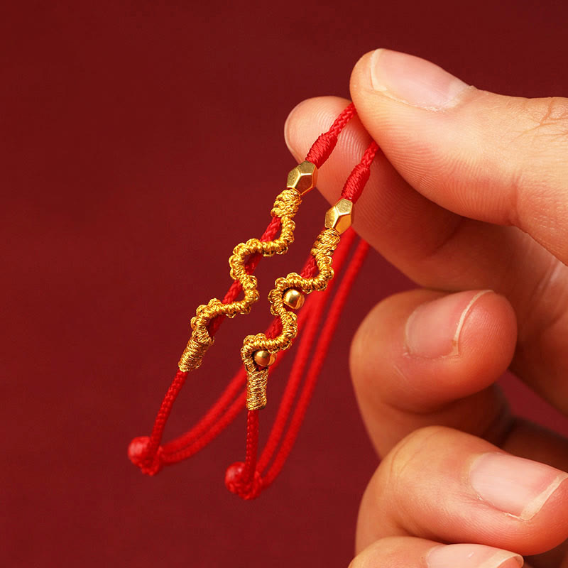 Handmade 24K Gold Year of the Snake Red String Braided Bracelet Anklet