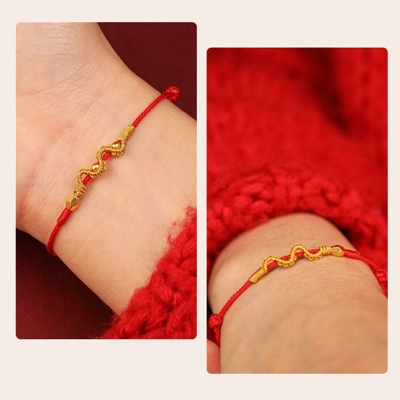 Handmade 24K Gold Year of the Snake Red String Braided Bracelet Anklet