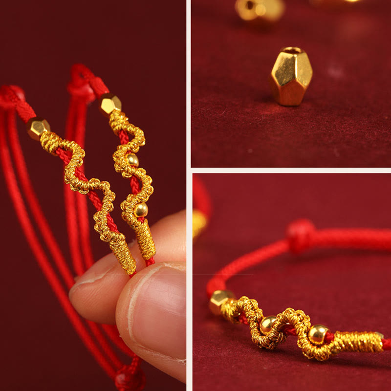 Handmade 24K Gold Year of the Snake Red String Braided Bracelet Anklet