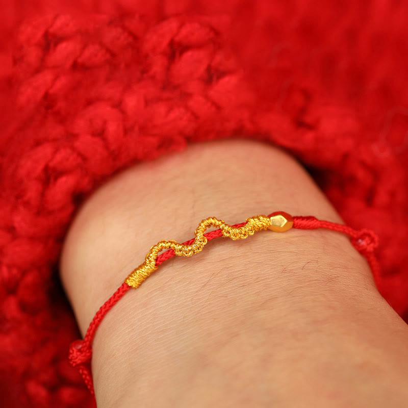 Handmade 24K Gold Year of the Snake Red String Braided Bracelet Anklet