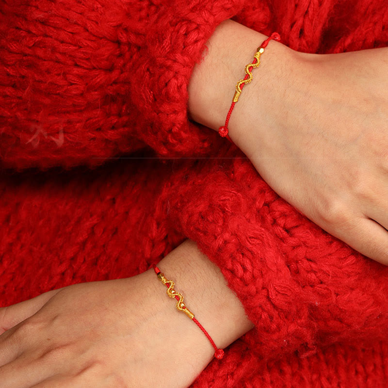 Handmade 24K Gold Year of the Snake Red String Braided Bracelet Anklet