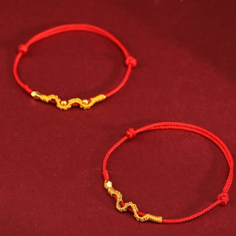 Handmade 24K Gold Year of the Snake Red String Braided Bracelet Anklet