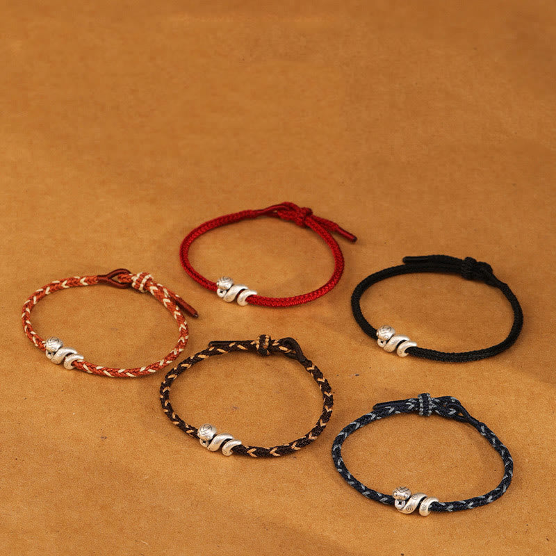 Handmade 999 Fine Silver Year of the Snake Copper Chinese Coin Braided Bracelet