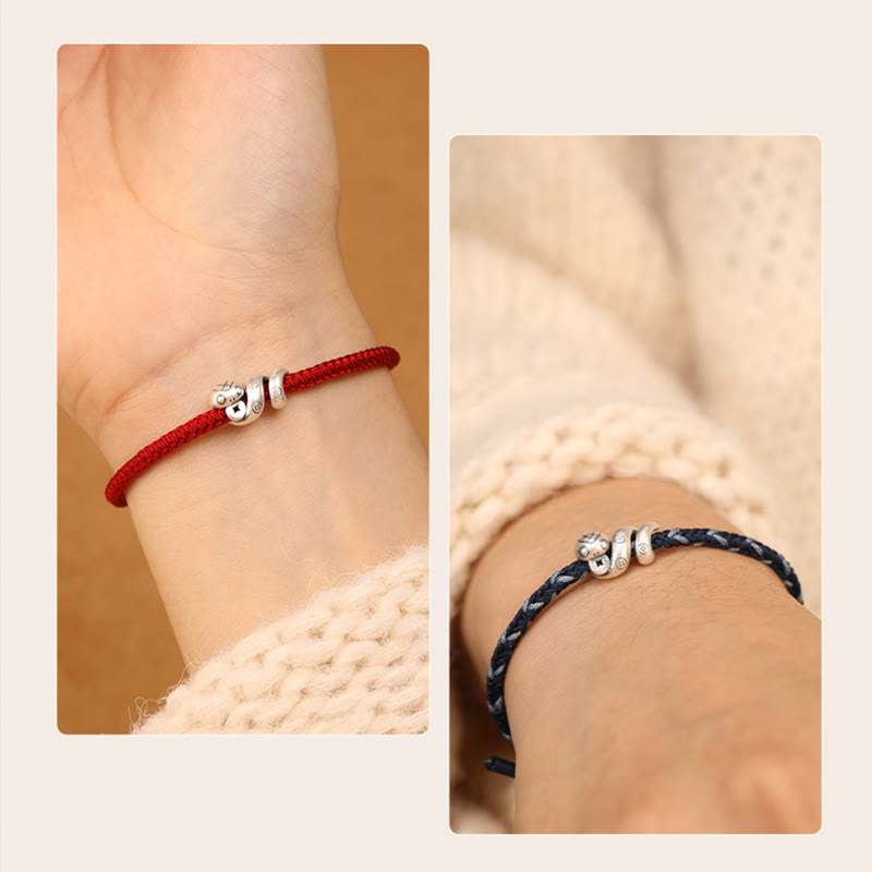 Handmade 999 Fine Silver Year of the Snake Copper Chinese Coin Braided Bracelet