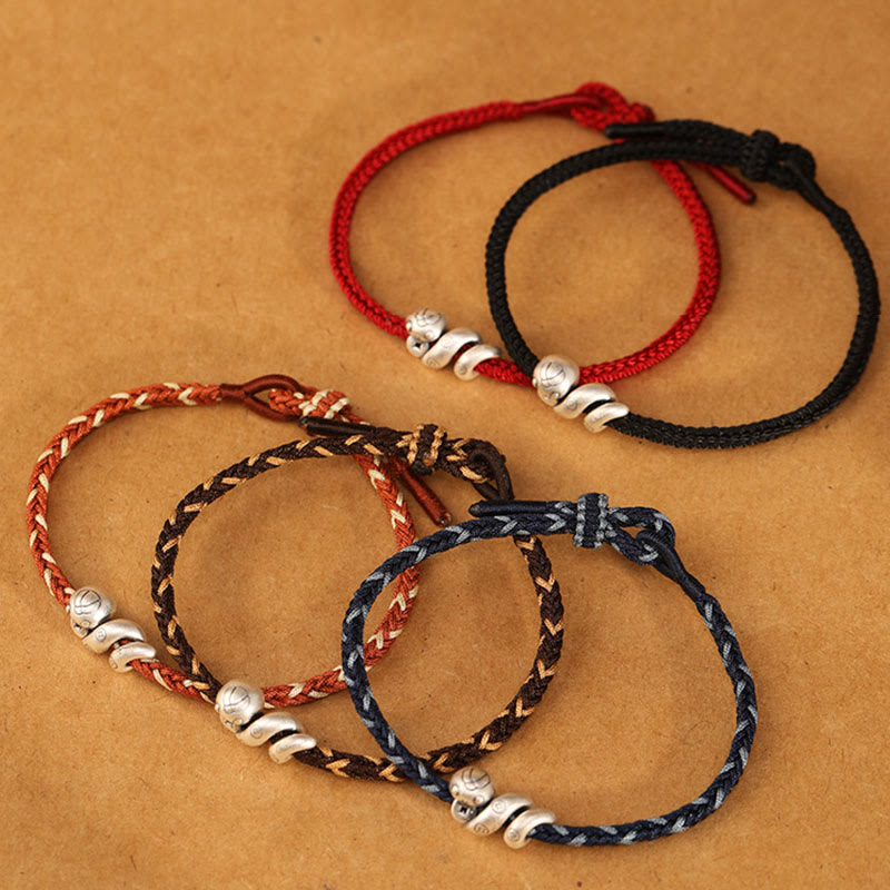 Handmade 999 Fine Silver Year of the Snake Copper Chinese Coin Braided Bracelet