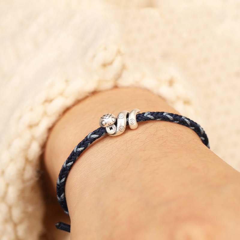 Handmade 999 Fine Silver Year of the Snake Copper Chinese Coin Braided Bracelet