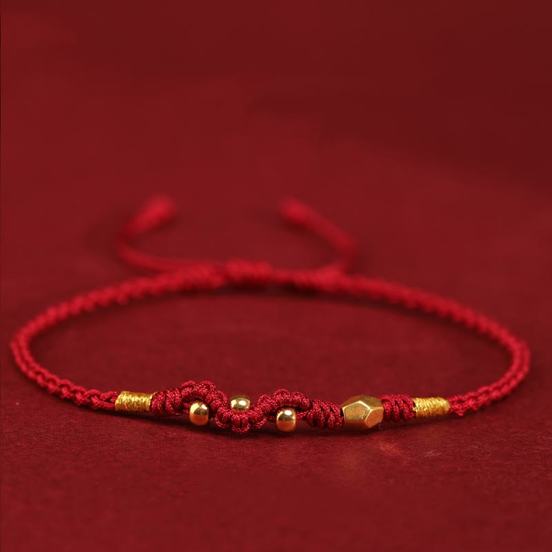Adjustable Handmade Braided 24K Gold Snake Mini Bead Red String Bracelet
