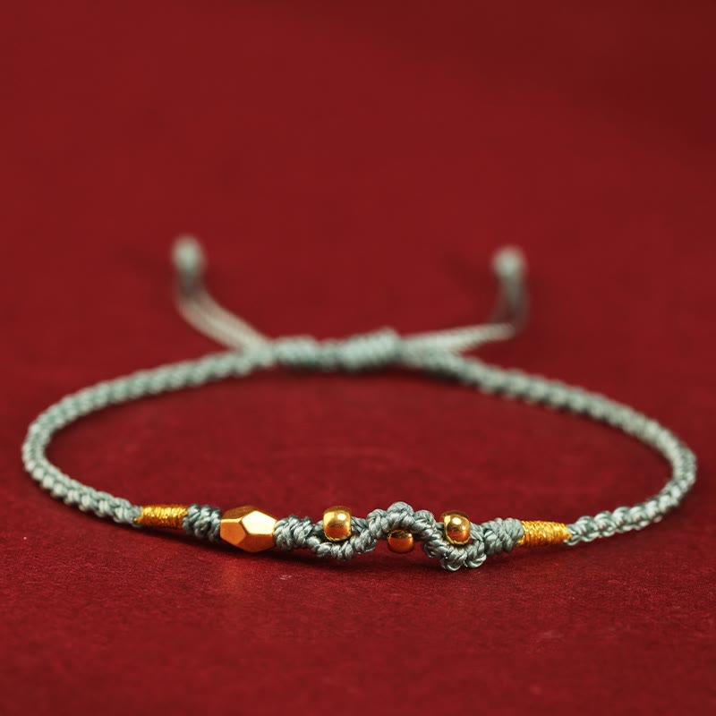 Adjustable Handmade Braided 24K Gold Snake Mini Bead Red String Bracelet