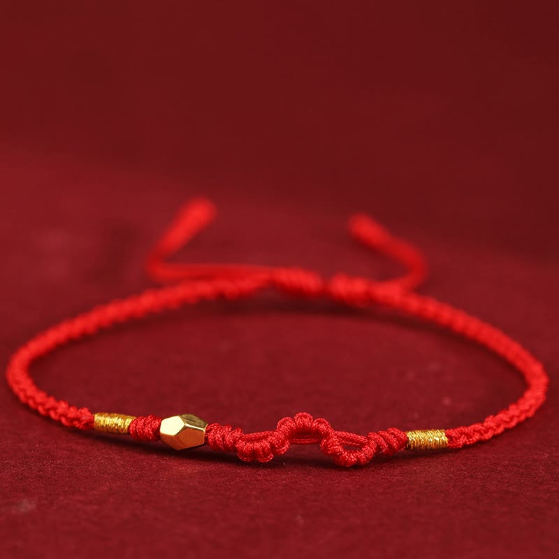 Adjustable Handmade Braided 24K Gold Snake Mini Bead Red String Bracelet