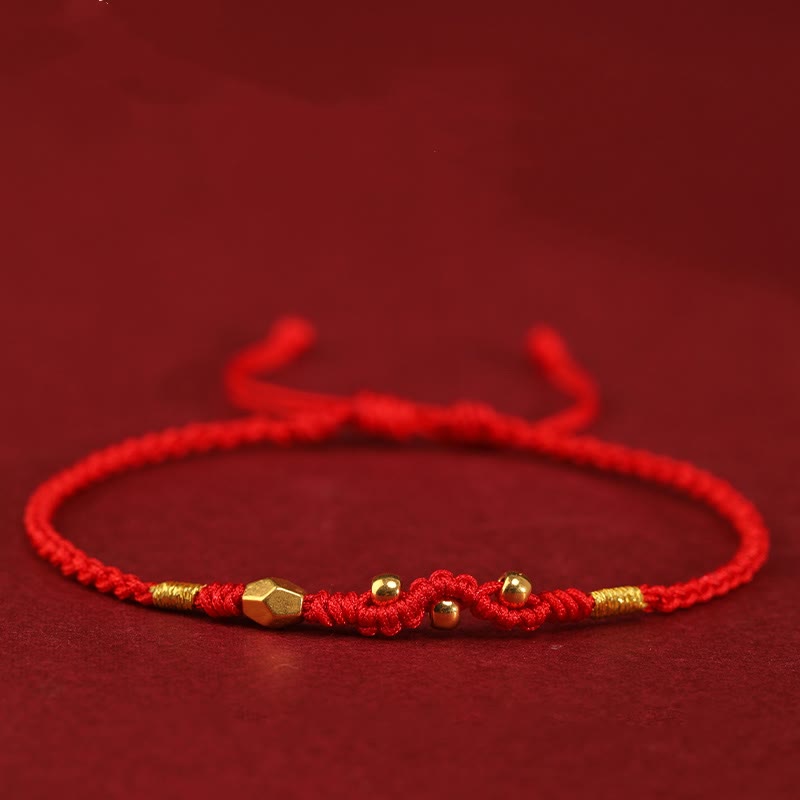 Adjustable Handmade Braided 24K Gold Snake Mini Bead Red String Bracelet
