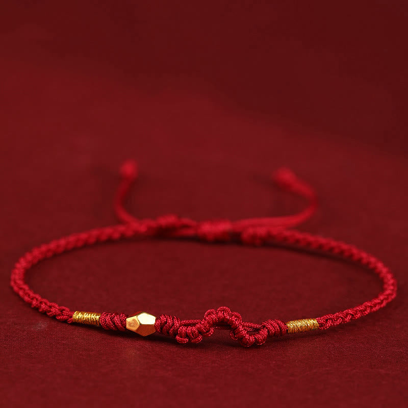Adjustable Handmade Braided 24K Gold Snake Mini Bead Red String Bracelet
