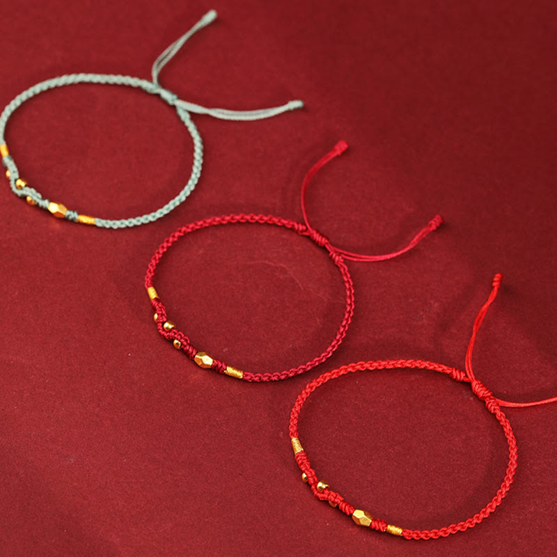 Adjustable Handmade Braided 24K Gold Snake Mini Bead Red String Bracelet