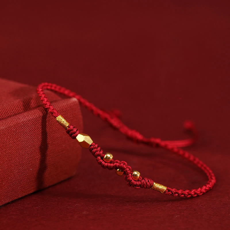 Adjustable Handmade Braided 24K Gold Snake Mini Bead Red String Bracelet