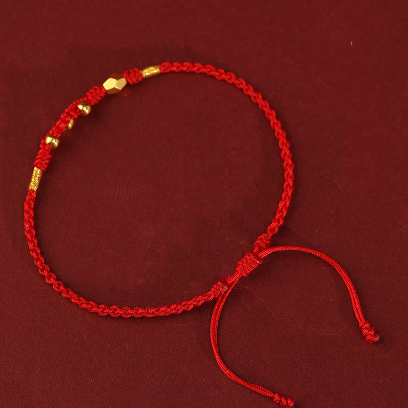 Adjustable Handmade Braided 24K Gold Snake Mini Bead Red String Bracelet