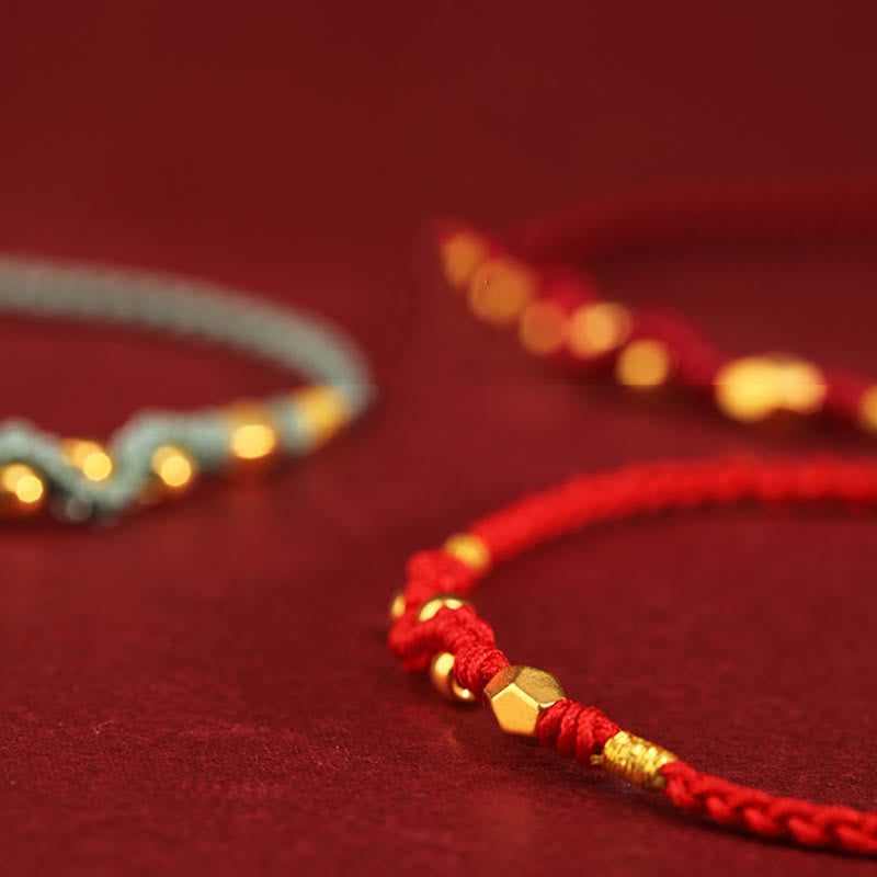 Adjustable Handmade Braided 24K Gold Snake Mini Bead Red String Bracelet