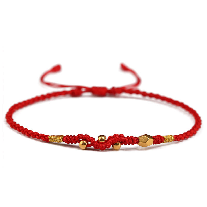 Adjustable Handmade Braided 24K Gold Snake Mini Bead Red String Bracelet