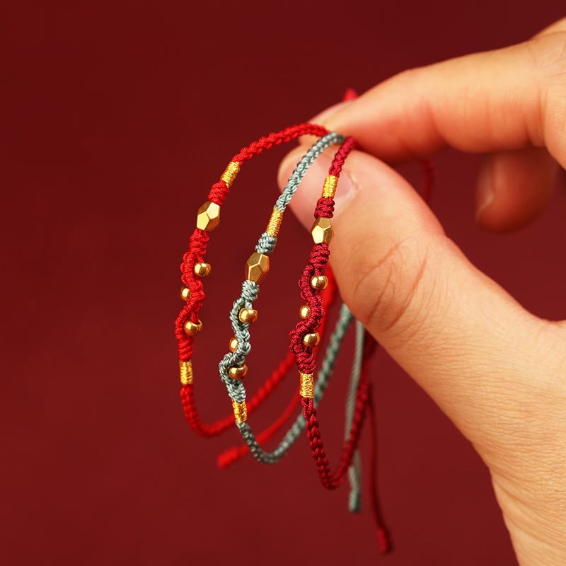Adjustable Handmade Braided 24K Gold Snake Mini Bead Red String Bracelet