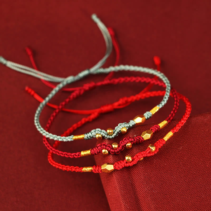 Adjustable Handmade Braided 24K Gold Snake Mini Bead Red String Bracelet