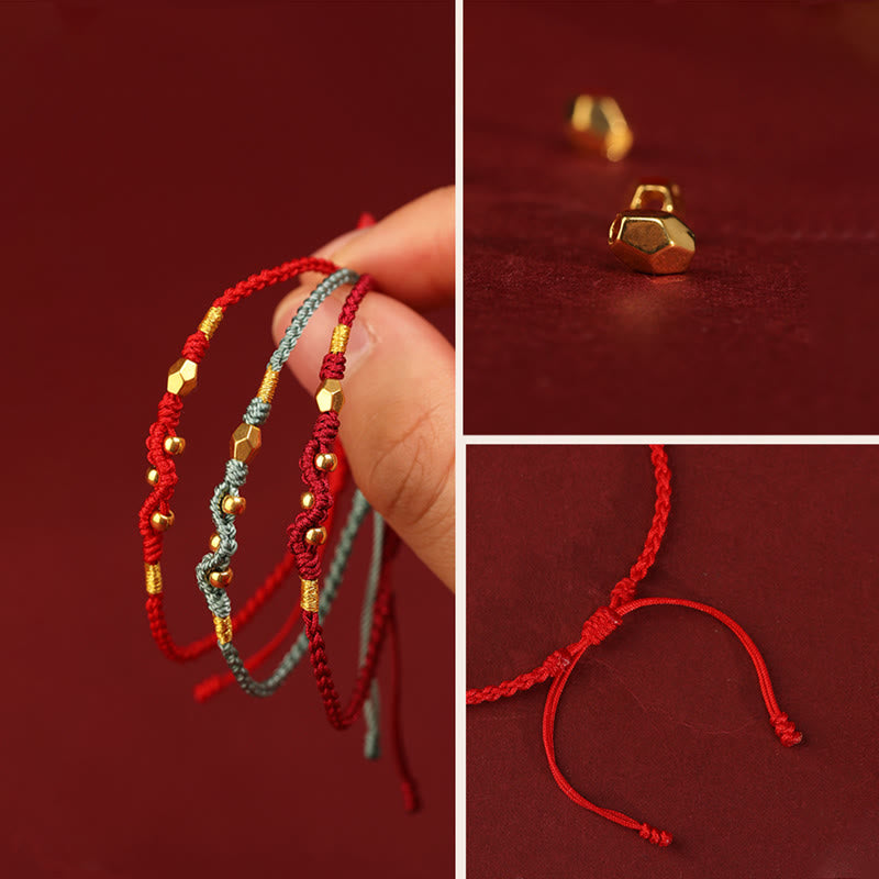 Adjustable Handmade Braided 24K Gold Snake Mini Bead Red String Bracelet