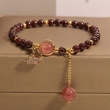 Natural Garnet Strawberry Quartz Butterfly Protection Bracelet
