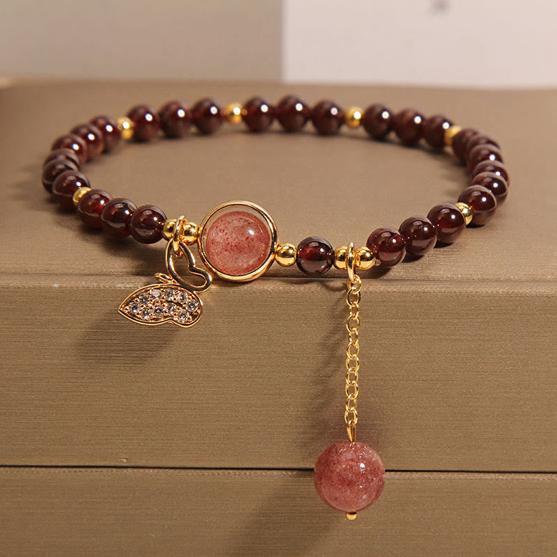Natural Garnet Strawberry Quartz Butterfly Protection Bracelet