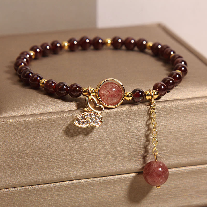 Natural Garnet Strawberry Quartz Butterfly Protection Bracelet