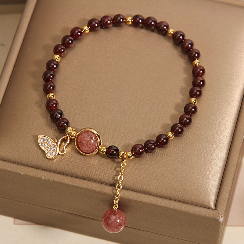 Natural Garnet Strawberry Quartz Butterfly Protection Bracelet