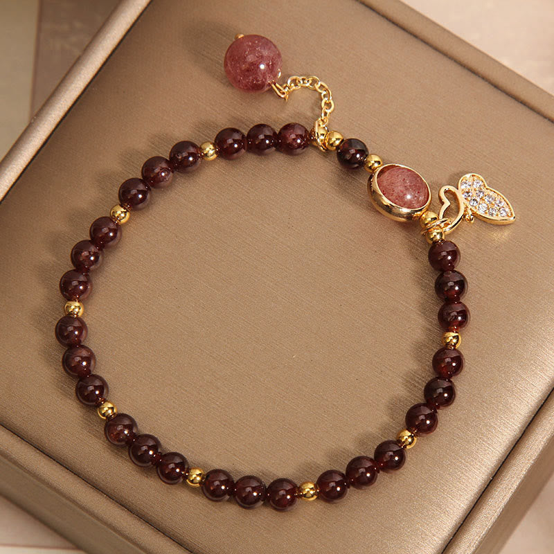 Natural Garnet Strawberry Quartz Butterfly Protection Bracelet