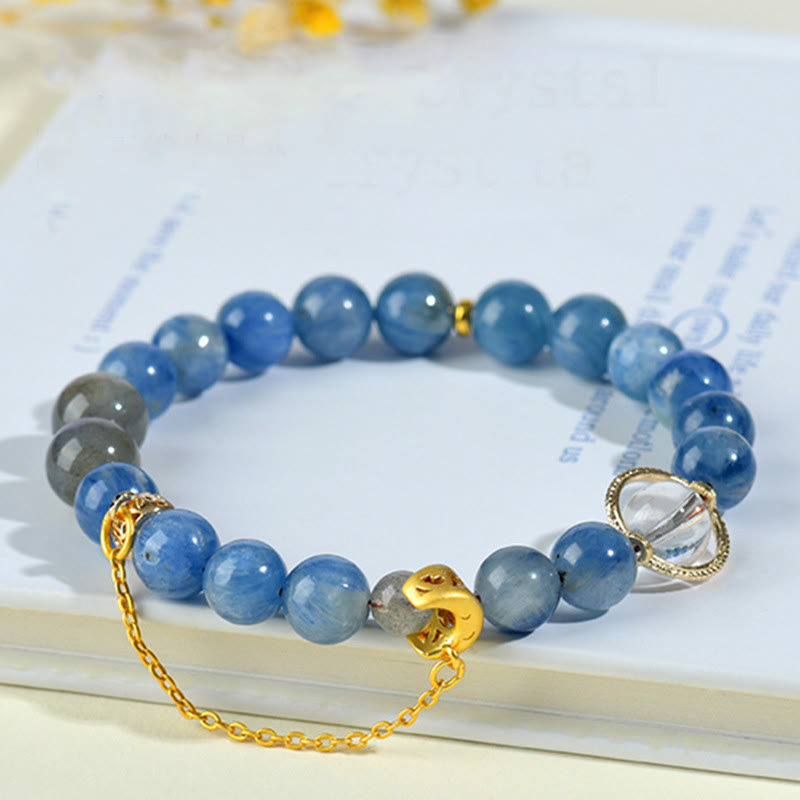 Natural Kyanite Labradorite White Crystal Crescent Moon Communication Bracelet