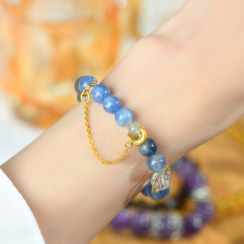Natural Kyanite Labradorite White Crystal Crescent Moon Communication Bracelet