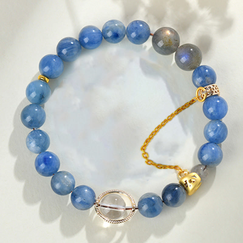 Natural Kyanite Labradorite White Crystal Crescent Moon Communication Bracelet