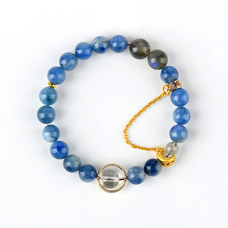 Natural Kyanite Labradorite White Crystal Crescent Moon Communication Bracelet
