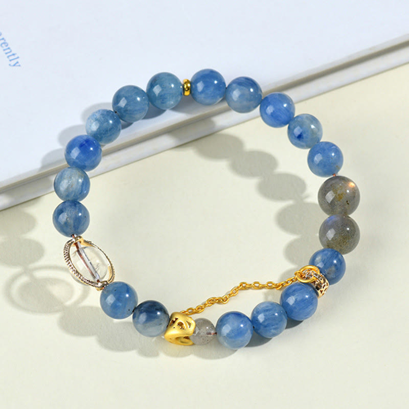 Natural Kyanite Labradorite White Crystal Crescent Moon Communication Bracelet