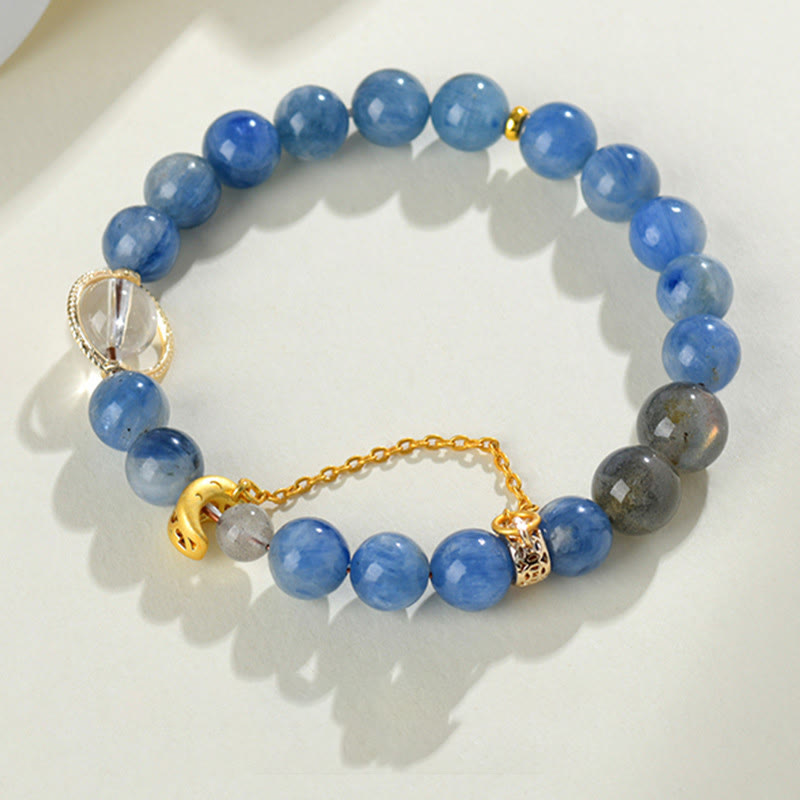 Natural Kyanite Labradorite White Crystal Crescent Moon Communication Bracelet