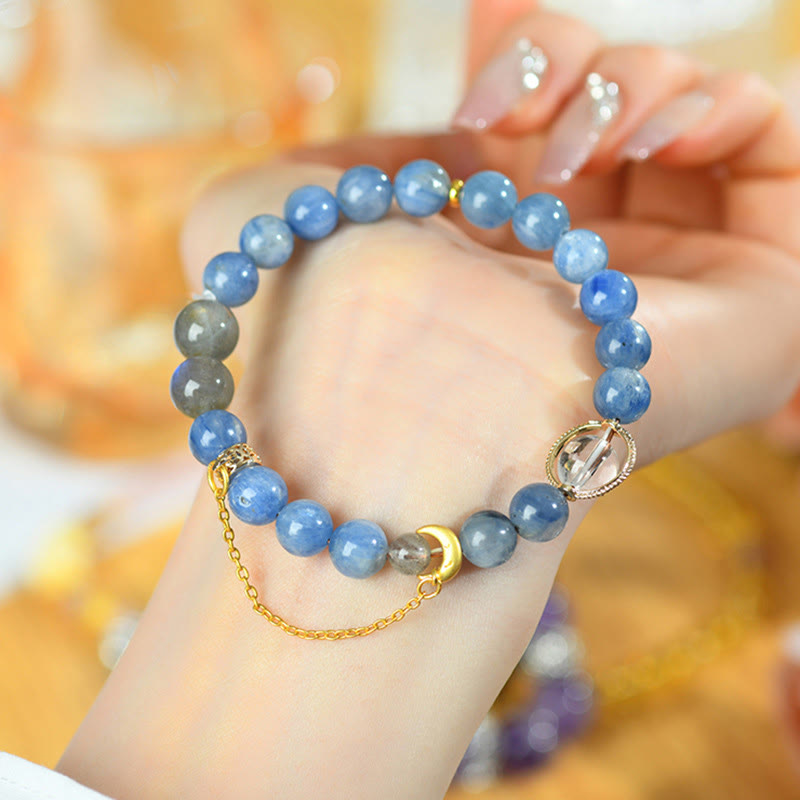 Natural Kyanite Labradorite White Crystal Crescent Moon Communication Bracelet