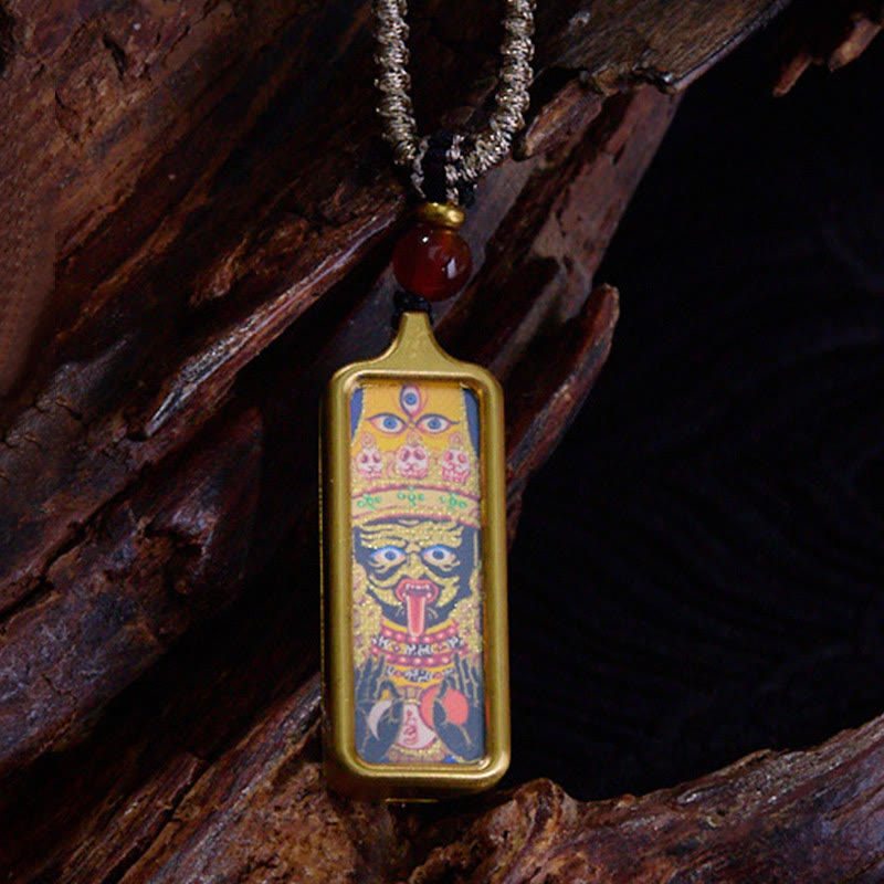 Tibet Zakiram Yellow God of Wealth Nine Tailed Fox Hand-Painted Thangka Calm Necklace Pendant