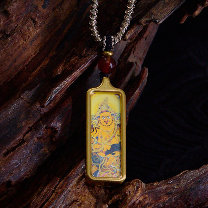 Tibet Zakiram Yellow God of Wealth Nine Tailed Fox Hand-Painted Thangka Calm Necklace Pendant