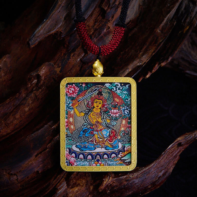 Tibetan Zakiram Nine Tailed Fox Yellow God of Wealth Painted Thangka Hope Necklace Pendant