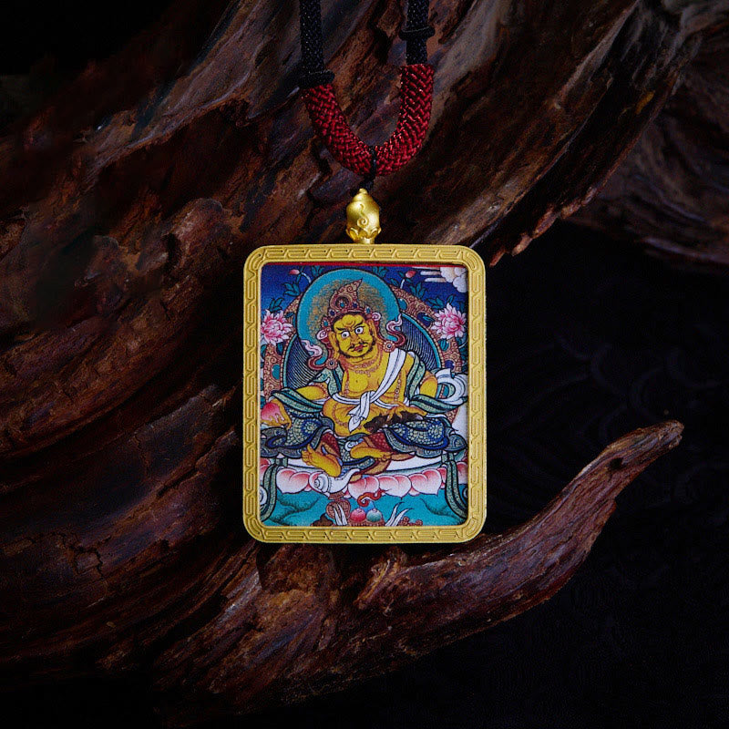 Tibetan Zakiram Nine Tailed Fox Yellow God of Wealth Painted Thangka Hope Necklace Pendant